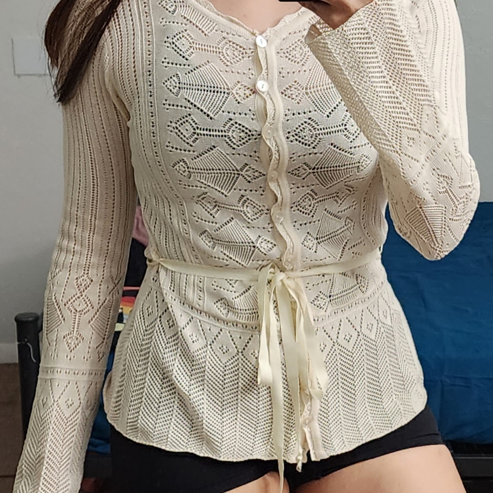 Free People Cream Knit Sweater Top